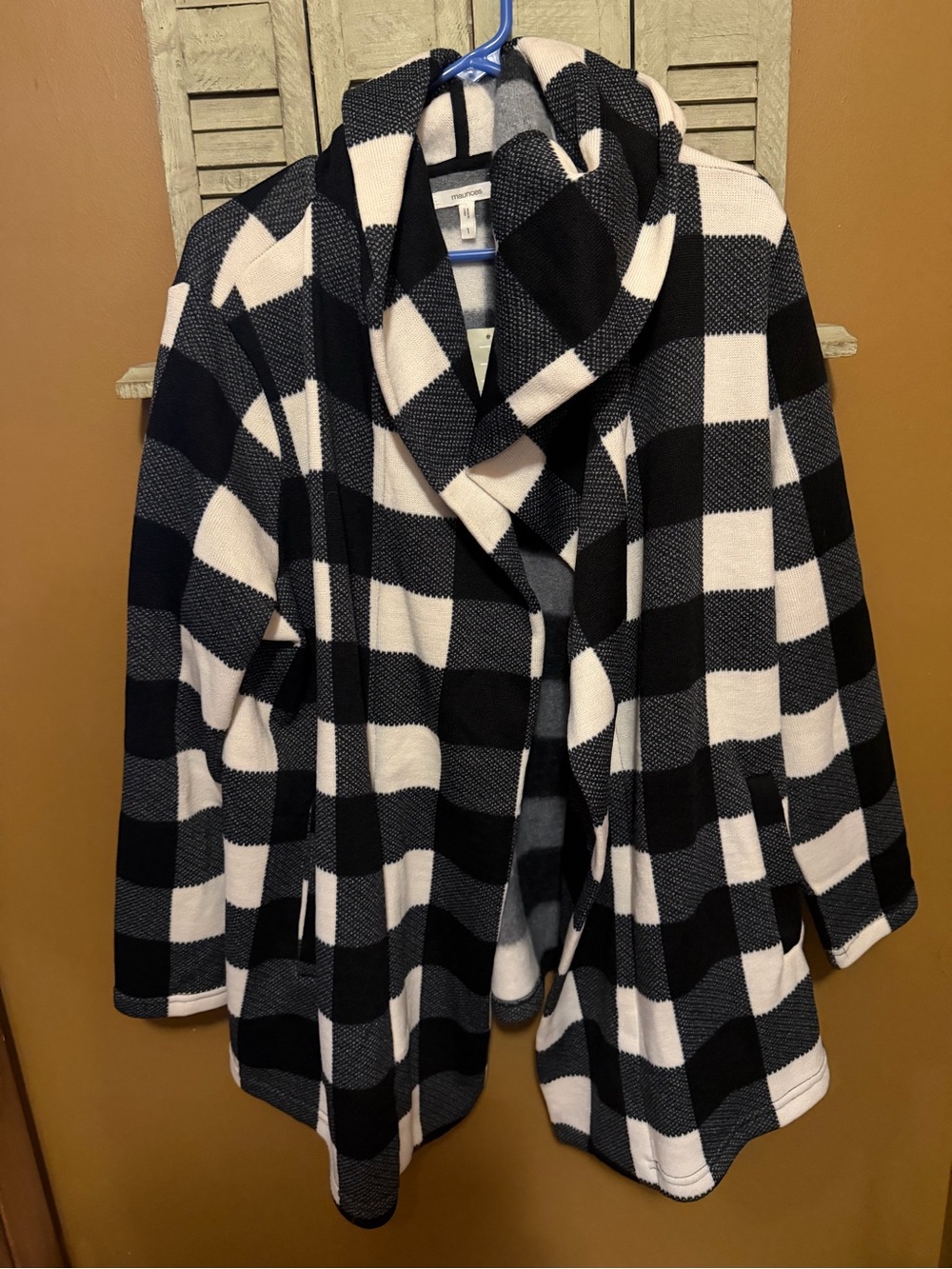 Maurices Black & White Plaid Open Cape Coat